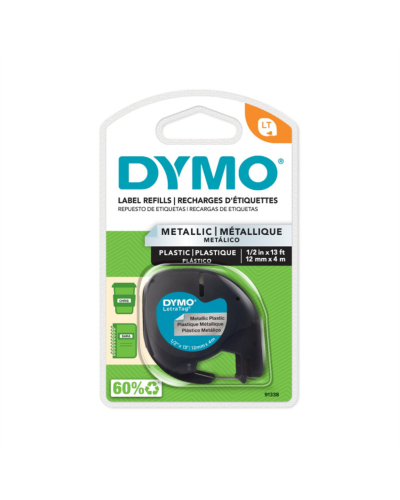Cinta Dymo Letratag en plástico color plateado 