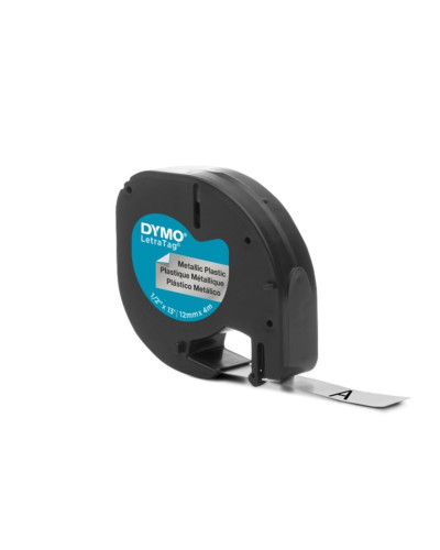 Cinta Dymo Letratag en plástico color plateado 