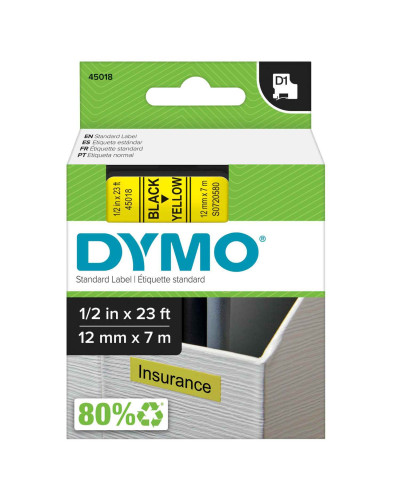 Cinta D1 en plástico 12 mm Dymo color amarillo
