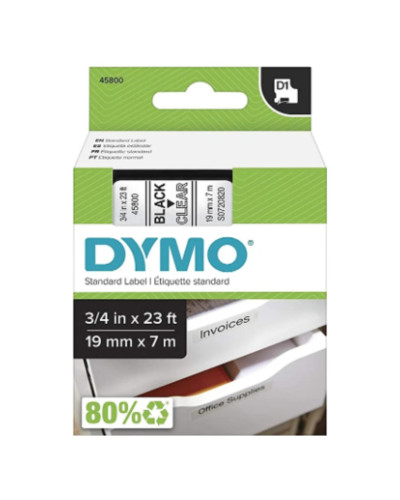 Cinta Dymo D1 en plástico de 19 mm color transparente