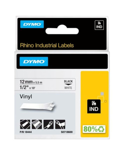 Cinta Dymo Rhino en vinilo de 12 mm fondo blanco