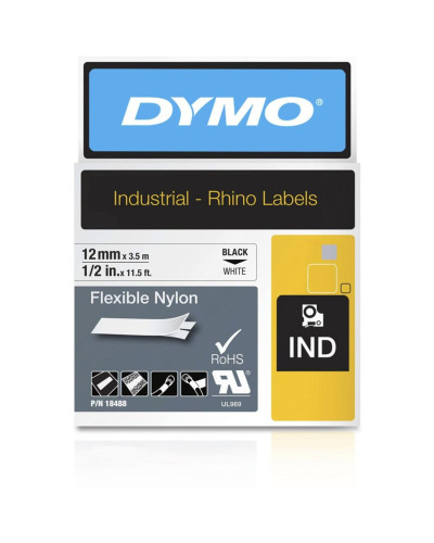 Cinta Dymo Rhino Nylon de 12 mm fondo blanco