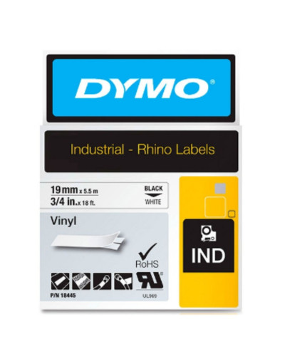 Cinta Dymo Rhino en vinilo de 19 mm fondo blanco 