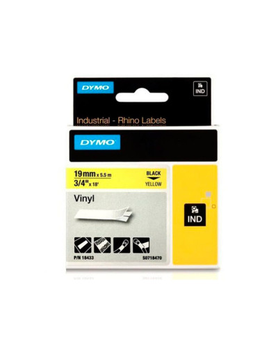 Cinta Dymo Rhino en vinilo de 19 mm fondo amarillo