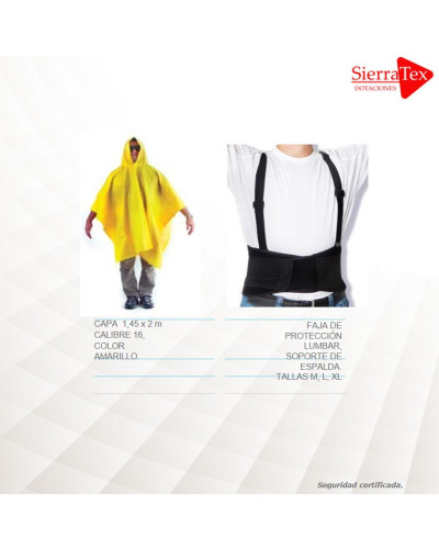 Capa impermeable - faja de proteccion lumbar o cinturon alza pesa