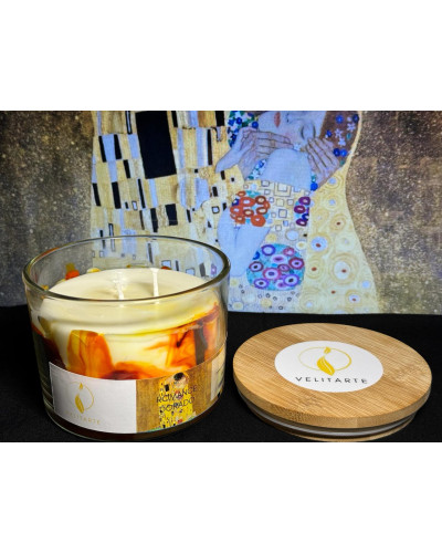 Vela homenaje romance dorado 350 ml fragancia bergamota, jengibre y canela