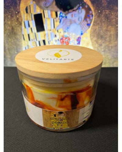 Vela homenaje romance dorado 350 ml fragancia bergamota, jengibre y canela