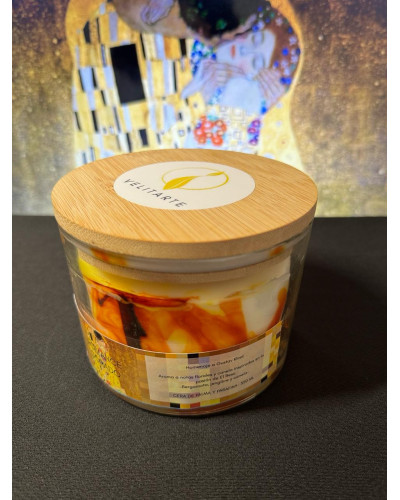 Vela homenaje romance dorado 350 ml fragancia bergamota, jengibre y canela