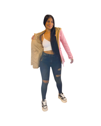 Chaqueta Parka Doble Rosado/Beige